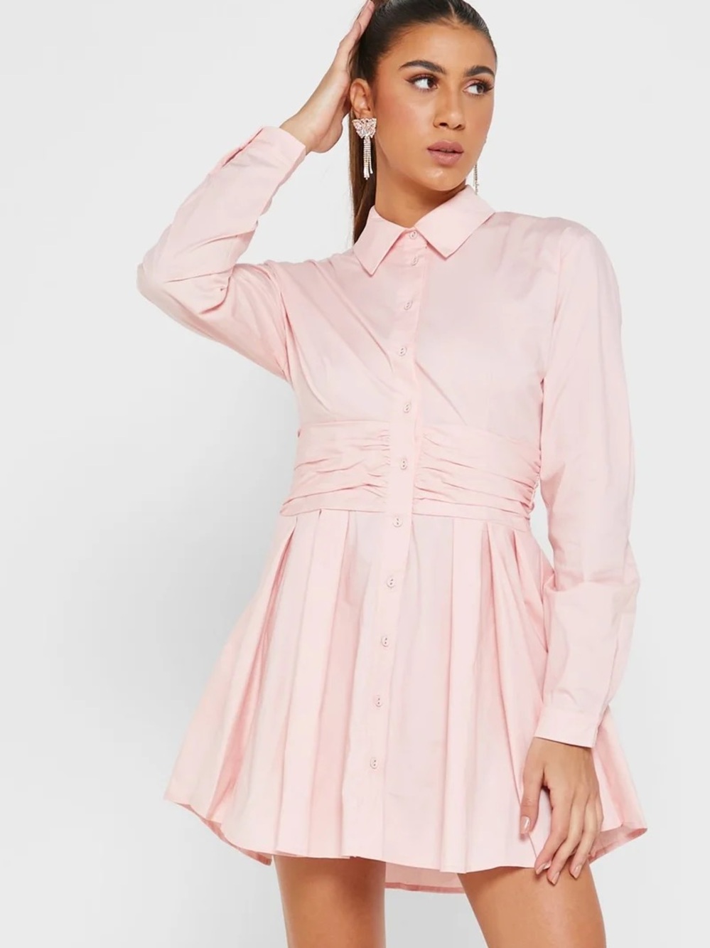 Bardot Ladies Cameo Pink Long Sleeve "Leoni" Mini Shirt Dress